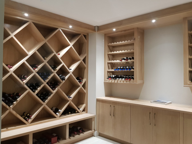 Oak Veneer wine cellar diamond shape shelving