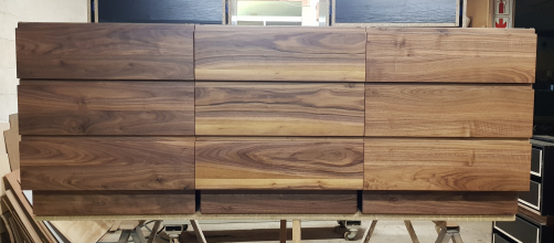 Three Solid Walnut bedside tables with three drawers each